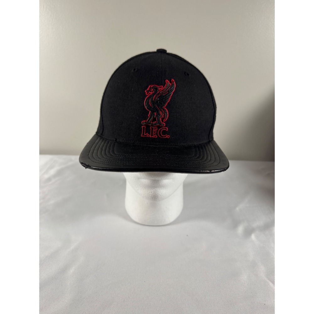 Liverpool FC 47 Brand Snapback Hat Black Red Liver Bird Faux Leather Brim Cap